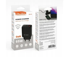 Įkroviklis Teltech Teltech kroviklis jungiama į tinklą GaN USB / Typ-C 65W QC PD juoda TCH-05