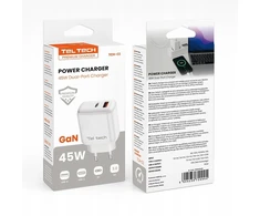 Teltech kroviklis jungiama į tinklą GaN USB+TYP-C 45W PD PPS balta TCH-03