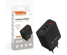 Teltech kroviklis jungiama į tinklą GaN USB / 2x Typ-C 65W czarnyTCH-07