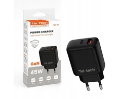 Teltech kroviklis jungiama į tinklą GaN USB / Typ-C 45W juoda TCH-03