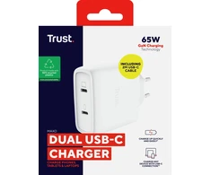 TRUST GaN įkroviklis MAXO 65W 2 prievadų, USB-C, baltas