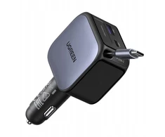 Įkroviklis samochodowa Ugreen EC603, USB-C + USB, 90W, ze zwijanym kablem (pilka)