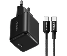 Ugreen X513 30W GaN Laidinis įkroviklis 1x USB-C + 1m USB-C Kabelis - juodos spalvos