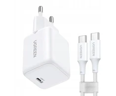 Ugreen X513 30W GaN Laidinis įkroviklis 1x USB-C + 1m USB-C Kabelis - baltos spalvos