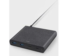 UNIQ laidinis įkroviklis HUB Surge 90W juodos spalvos 2xUSB Quick Charge 3.0 + 2xUSB-C PD 3.0 (LITHOS Collective)