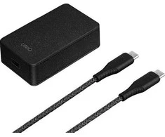 UNIQ laidinis įkroviklis Versa Slim USB-C PD 18W+ kabelis USB-C į USB-C juodos spalvos (LITHOS Collective)