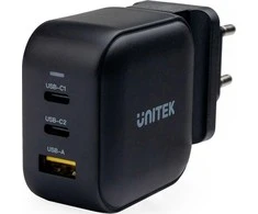 UNITEK CHARGER GaN 2x USB-C 1x USB-A PD QC 3.0 66W Juodas