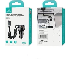 USAMS automobilinis įkroviklis C37 1xUSB+1xUSB-C 60W +USB-C laidas 30W PD+QC greitas įkrovimas juodas CC192CC01