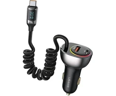 USAMS automobilinis įkroviklis C37 1xUSB+1xUSB-C 60W + kabelis USB-C 30W PD+QC Fast Charge juodos spalvos CC192CC01 (US-CC192)