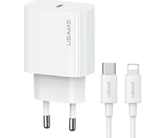 USAMS Ład. siec. 1xUSB-C T65 PD20W PD Greitas įkrovimas US-CC226 + laidas USB-C/Lightning US-SJ712 30W baltos spalvos Yi Series OYXLTZ02