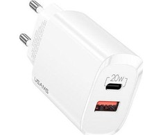 USAMS Tinklo įkroviklis 1xUSB-C+1xUSB T35 20W (only head) PD3.0 +QC3.0 Fast Charging baltos spalvos CC121TC01 (US-CC121)