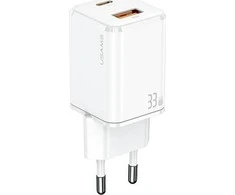 USAMS laidinis įkroviklis 1xUSB-C + 1xUSB T43 33W (only head) PD3.0 + QC3.0 Fast Charging baltos spalvos CC144TC02