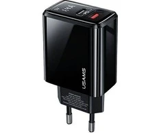 USAMS Tinklo įkroviklis 1xUSB-C+1xUSB T40 20W LED (only head) PD3.0 +QC3.0 Fast Charging juodos spalvos CC133TC01 (US-CC133)