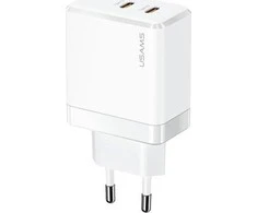 USAMS Laidinis įkroviklis 2xUSB-C T54 GaN 40W (only head) PD Fast Charging baltos spalvos CC172TC02 (US-CC172)