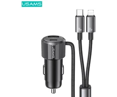 USAMS YT Series CC287 automobilinis įkroviklis 66W 1xUSB-A 1xUSB-C + 2in1 USB-C/Lightning Cable