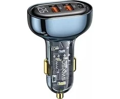 USAMS automobilinis įkroviklis 2xUSB+1xUSB-C 80W Fast Charge mėlynos spalvos CC159CC02 (US-CC159)
