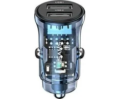 USAMS automobilinis įkroviklis C31 3A 2xUSB-A Fast Charge mėlynos spalvos CC162CC02 (US-CC162)