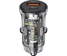 Automobilinis įkroviklis 30W USB + USB-C Fast Charge Usams C32 CC164CC01 (US-CC164) juodos spalvos