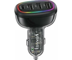 USAMS automobilinis įkroviklis 1xUSB-C 3xUSB-A C34 48W 3A+C PD Fast Charge juodas CC170CC01 (US-CC170)
