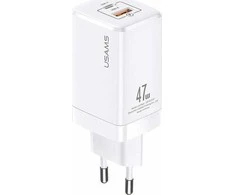 USAMS Tinklo įkroviklis T41 USB-C+USB GaN 47W PD+QC (only head) Fast Charging baltos spalvos CC137TC02 (US-CC137)