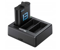 Baterijų Įkroviklis - Telesin S0-ECB-07-TGP 3-Kanalo USB-C įkroviklis su 2x 1900mAh baterijomis