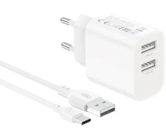 Įkroviklis XO Sieciowa 2x USB 2,4A balta + kabelis USB-C (CE55)