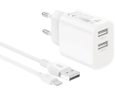 Įkroviklis XO Sieciowa 2x USB 2,4A balta + kabelis Lightning (CE55)