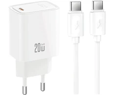 Įkroviklis XO Tinklo PD 20W 1x USB-C baltas + kabelis USB-C - USB-C (CE51)