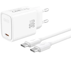 Įkroviklis XO Sieciowa PD 30W 1x USB-C balta + kabelis USB-C - USB-C (CE53)