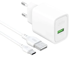 Įkroviklis XO Sieciowa QC 18W 1x USB balta + kabelis USB-C (CE50)