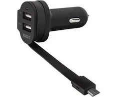 Xqisit automobilinis įkroviklis 6A Dual USB+microUSB car charger juodos spalvos 20425