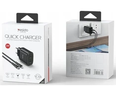 Įkroviklis Yesido Ład. sieć. YC54 PD 20W QC 2xUSB-C + Kabelis 27W C/iP 1m, Juodas / JUODA
