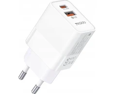 YESIDO WALL CHARGER YC32 PD 20W QC3.0 USB-A+C Baltas