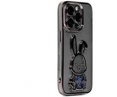 iLike Tylny pokrowiec Apple iPhone 15 Pro Silikoninis dėklas Print Desire Rabbit Juodas ILIAPP15PPDRPB
