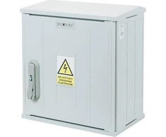 Incobex IP44 termoreaktingas korpusas (plokščias stogas, cilindrinė spyna ir pakabinama spyna, PVC traukės, PVC vyriai) STN 40x42 IOB-31110-01-007
