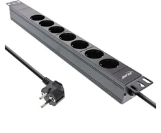 InLine® 19'' lizdų juosta, 7 vietų apsauginis kontaktas, be jungiklio, 2 m, juoda