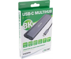 InLine® 8-in-1 USB-C multihub prijungimo stotis, HDMI, DisplayPort, USB 3.2, PD 3.0 100W, MST