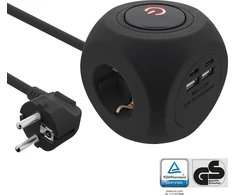 „InLine®“ įkrovimo kubas, 3 įžeminimo kontaktai, 2 USB-C, 2 USB-A, juodas, 2 m