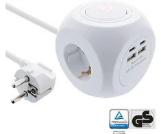 „InLine®“ įkrovimo kubas, 3 įžeminimo kontaktai, 2 USB-C, 2 USB-A, baltas, 2 m