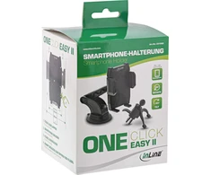 InLine® išmaniojo telefono priekinis stiklas Automobilinis laikiklis su siurbtuku arba ventiliacijos grotelėms, ONE CLICK EASY II, universalus