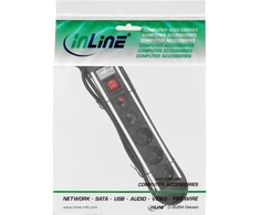 InLine ® Maitinimo juosta aliumininis, 3 lizdų, su įžeminimu, su apsauga nuo viršįtampių ir jungikliu, 1,5m