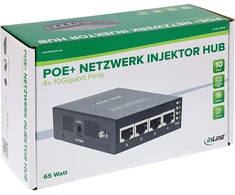 InLine PoE+ 10 gigabitų injektoriaus šakotuvas 4 prievadai (4x PoE+) 10Gb/s metalinis be ventiliatoriaus