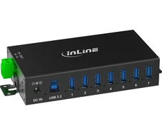 „InLine“ pramoninis USB šakotuvas 3.2 „Gen 1“ – 7 prievadai – aliuminio korpusas – montuojamas ant DIN bėgelio – 5 Gbps – modelis 33456B – juodas