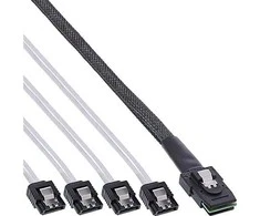 InLine SAS kabelis (OCR), 1x Mini-SAS iki 4x SATA, juodas - 0,75 m