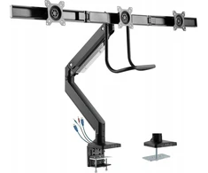 InLine® stalinis laikiklis su keltuvu ir USB 3.0, kilnojamas, skirtas 3 ekranams iki 27" maks. 3x6kg