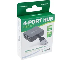 InLine® USB 2.0 4 prievadų šakotuvas, USB-A kištukas iki 4x USB-A lizdas, juodas, 4 cm, plonas dizainas