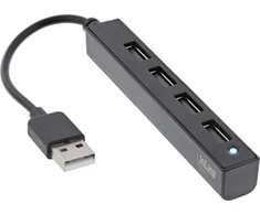 InLine® USB 2.0 HUB, 4 prievadai, USB-A kištukas iki 4x USB-A lizdas, juodas, 15 cm, plonas dizainas