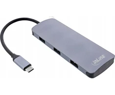InLine® USB 3.2 Gen.2 Hub, 4x USB-C + 3x USB-A, PD 100W, aliuminis, pilka