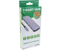 InLine® USB 3.2 Gen.2 Hub, 4x USB-C + 3x USB-A, PD 100W, aliuminis, pilka