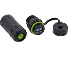 InLine USB-A kabelio jungtis trumpa IP68 2x USB-A lizdas ekranuotas